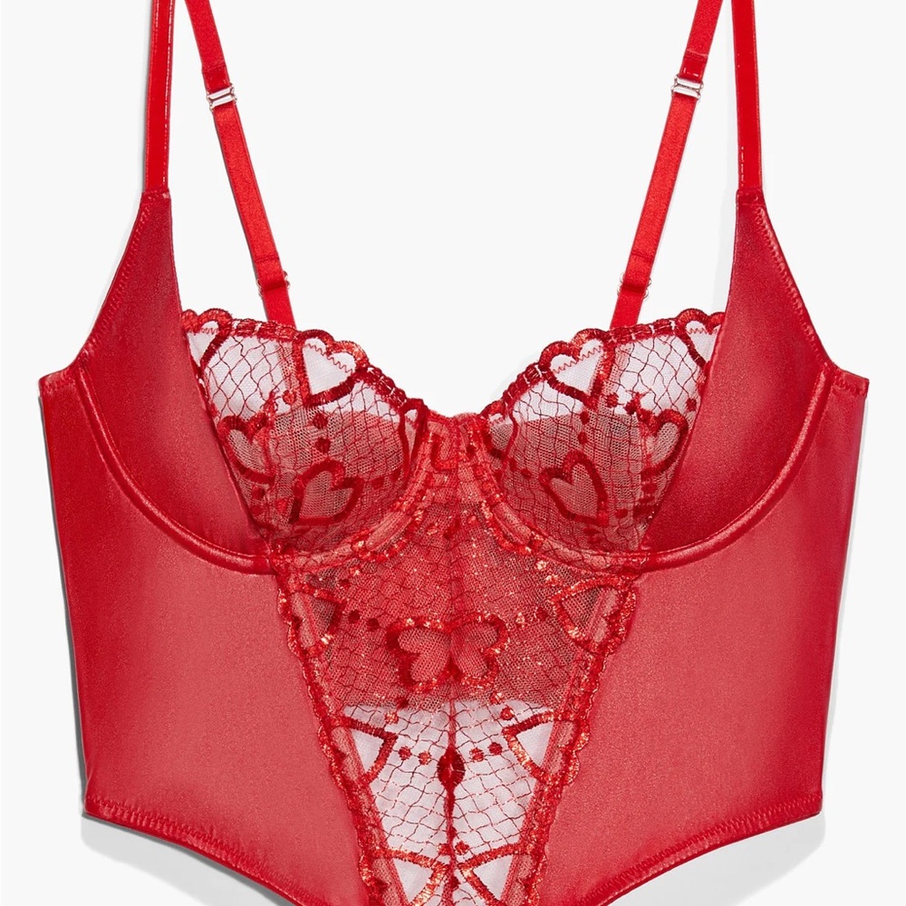 Savage X Fenty Glossy Flossy Bustier Hearts Size Large